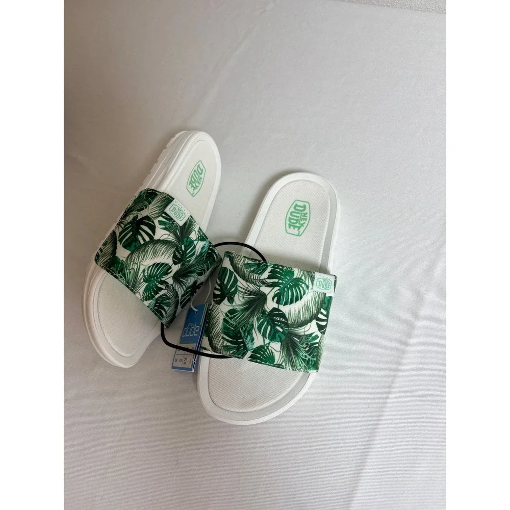 Hey Dude Chandler Youth Slides Size 1-2 Summerdendron New Tropical Palm Sandals
